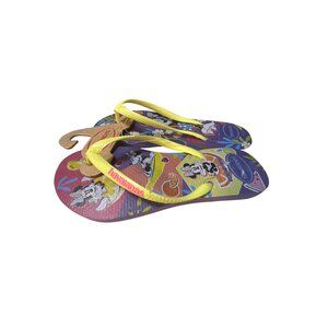 Havaianas Kids Minnie & Mickey Mouse Flip Flops Size 2Y Purple/Yellow Rubber Com